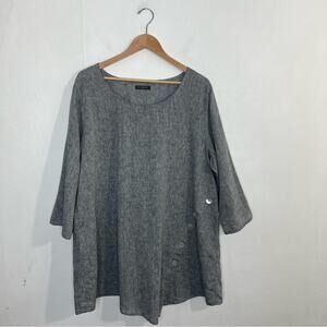 For Cynthia Gray Tunic Oversized Asymmetrical Hem Linen Blend Size Large